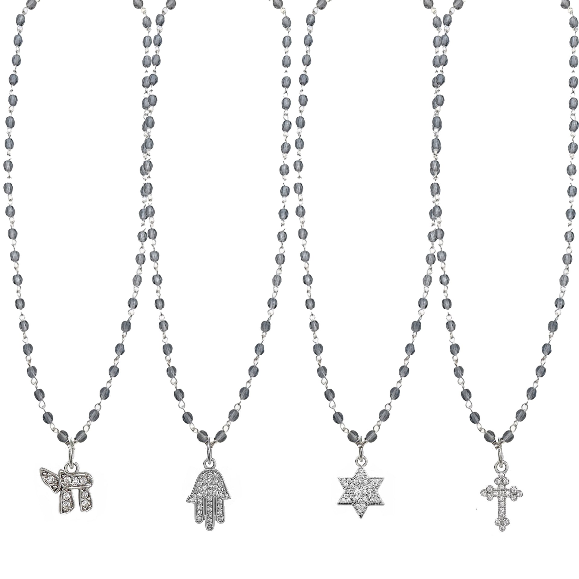 Design Your Own Beaded Religious Charm Necklace by Love Lisa in silver with cross chai star of david cross charm