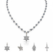 Love Lisa beaded religious charm necklace with gray chain and Star of David pendant