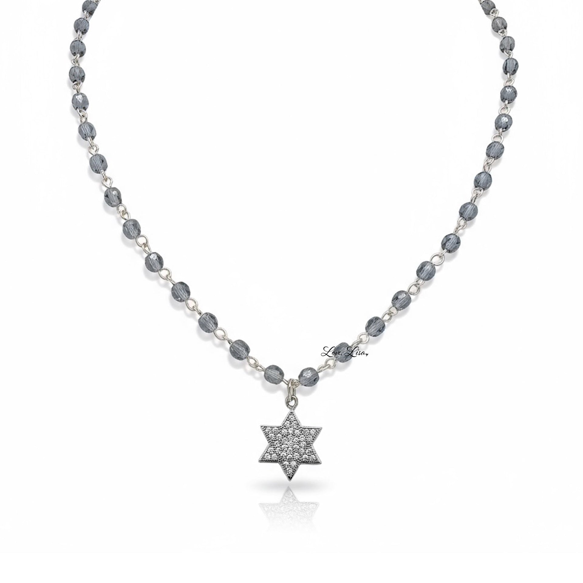 Necklace with star-shaped pendant on a white background
