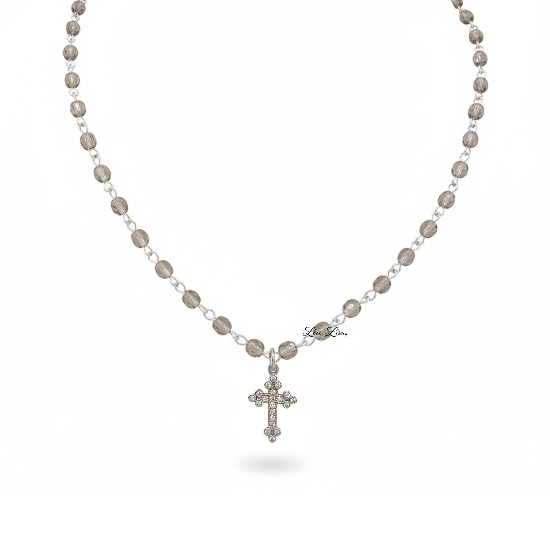 Design Your Own Beaded Religious Charm Necklace by Love Lisa in silver with cross charm