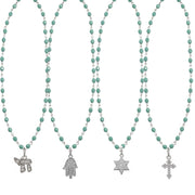 Design Your Own Beaded Religious Charm Necklace by Love Lisa in turquoise with Star of David  cross chai hamsa 
charm