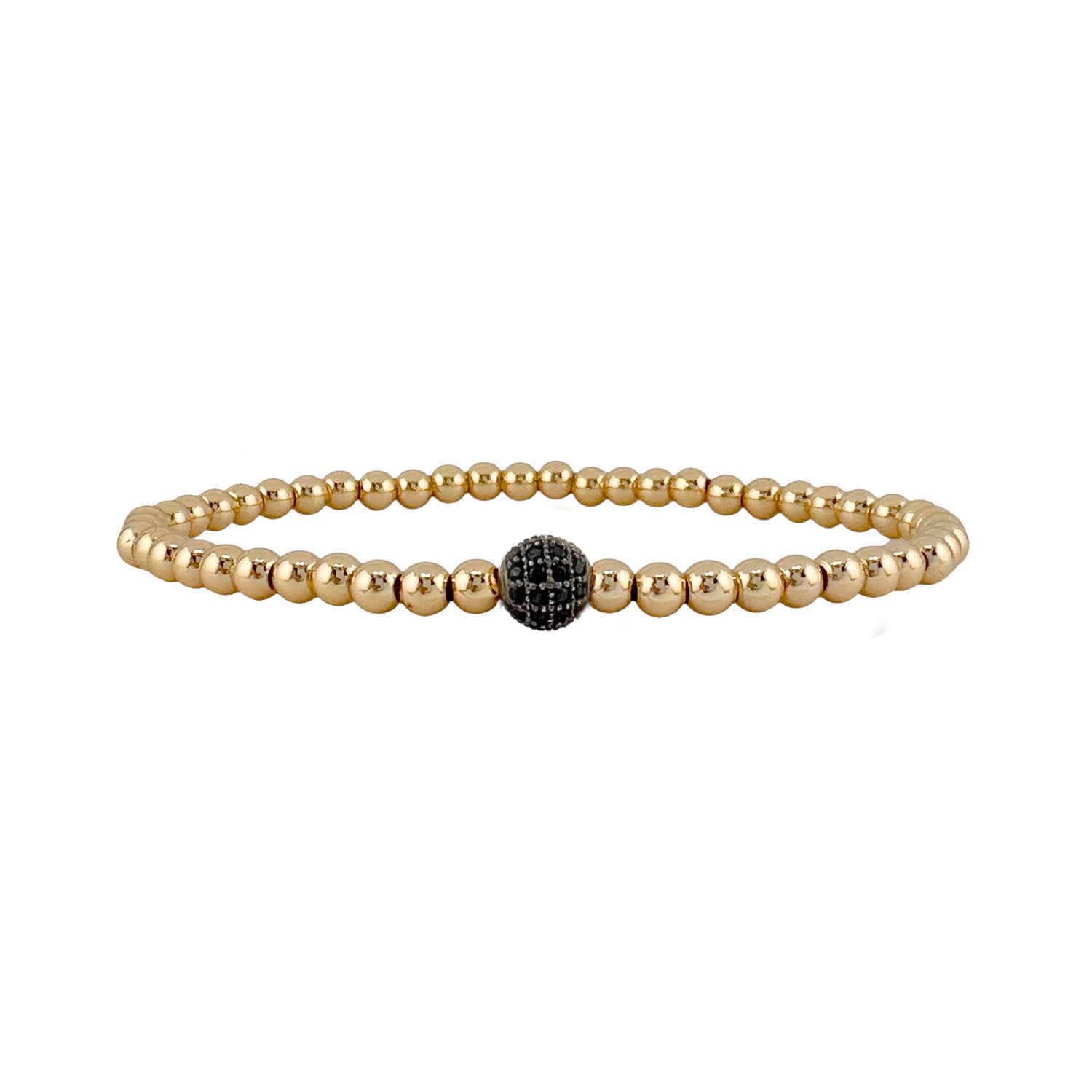 diana sweet little mini pave beaded bracelet gold black two tone 4mm beaded stretch bracelet with pave crystal bead by love lisa