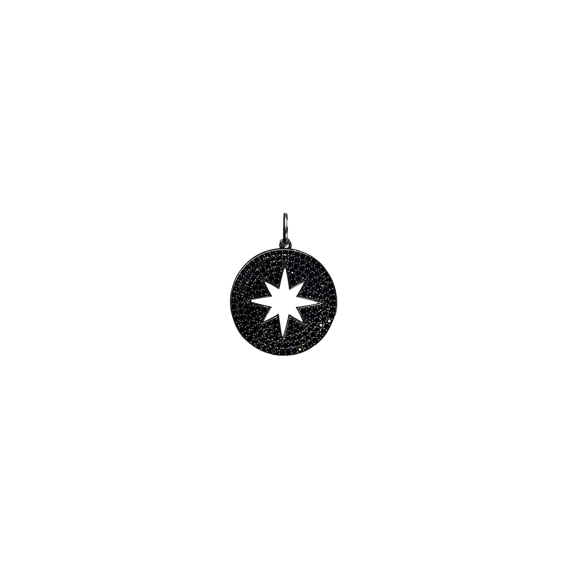 Edgy black starburst charm with moody sparkle