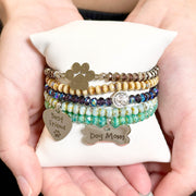 Dog Mom Harper beaded bracelet stack with paw print best friend heart and St Francis charm in fall and winter colors