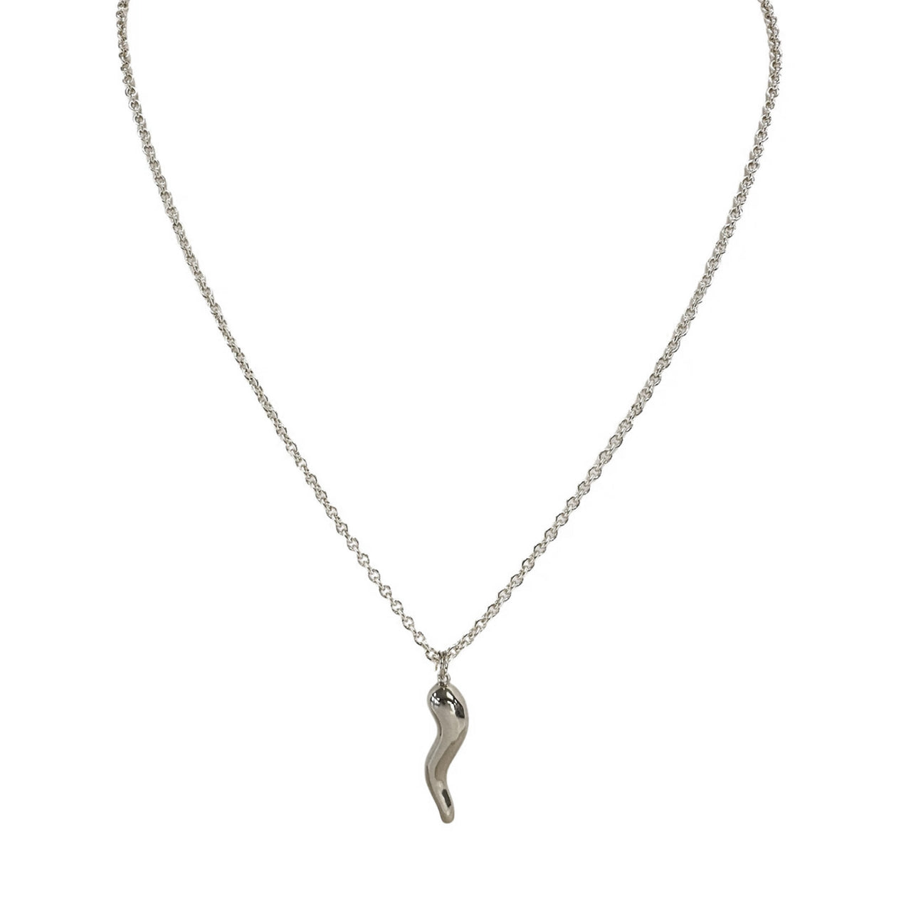 An 18-inch Italian horn gold necklace with a sleek pendant featuring the Italian horn symbol, crafted from high-quality brass and rhodium.