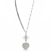 silver eclipse pendant long necklace heart charm starburst connector Love Lisa