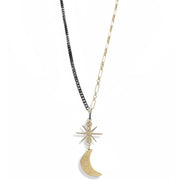 gold eclipse pendant long necklace moon charm two tone chain Love Lisa