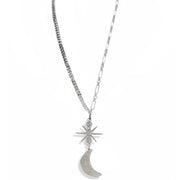 silver eclipse pendant long necklace moon charm starburst connector Love Lisa