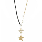 gold eclipse pendant long necklace star charm pavé connector Love Lisa