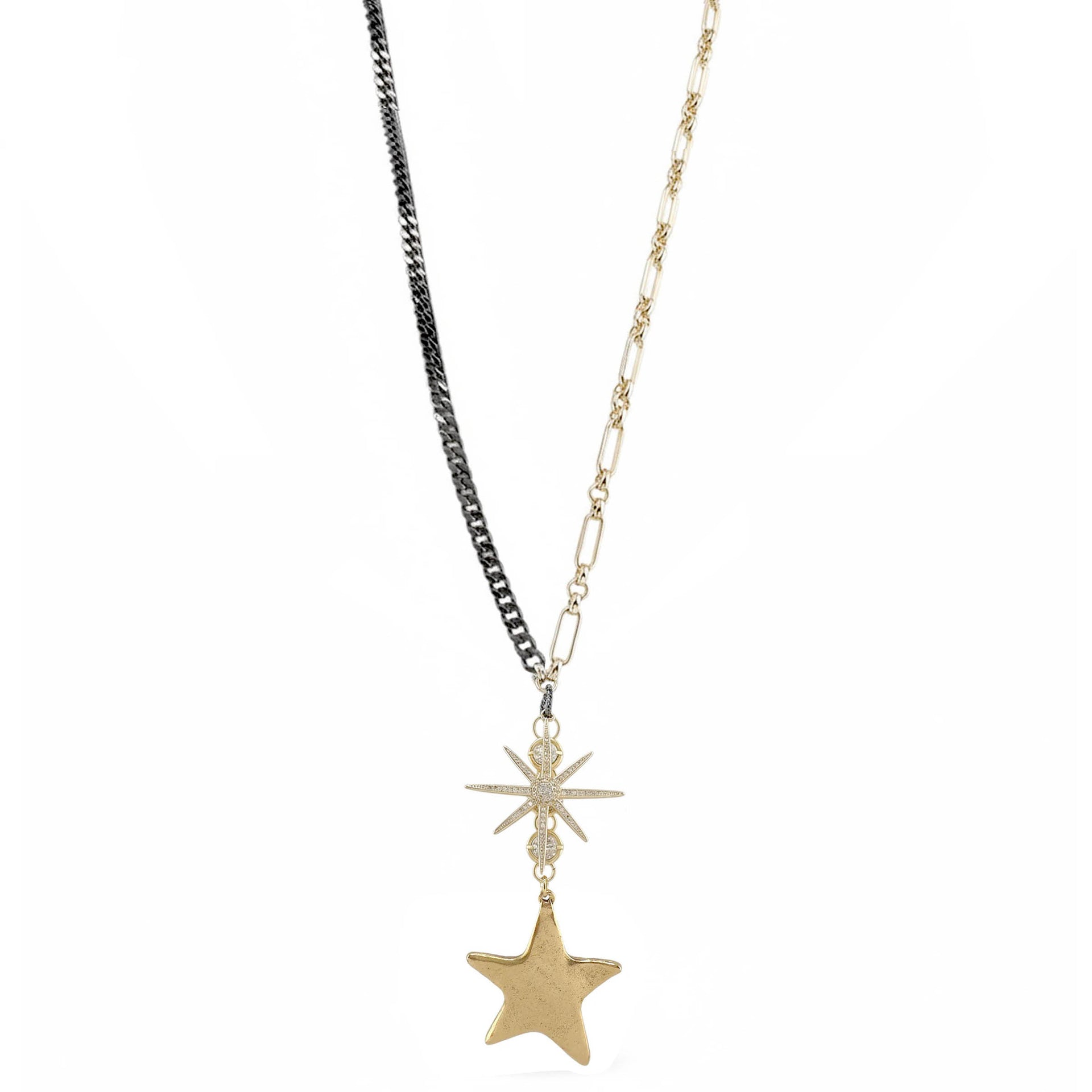 gold eclipse pendant long necklace star charm pavé connector Love Lisa
