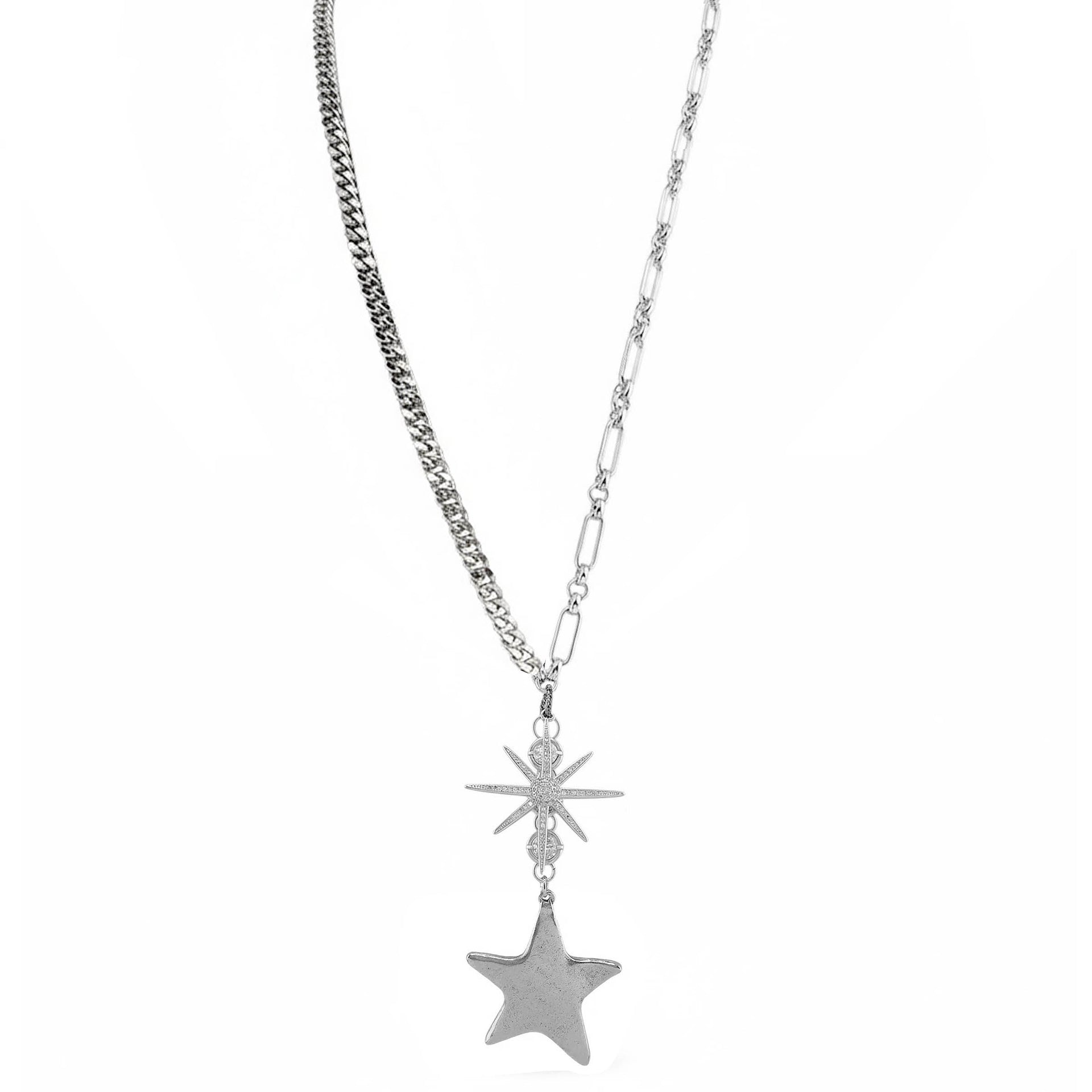 silver eclipse pendant long necklace star charm celestial jewelry Love Lisa
