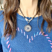 Elaine Evil Eye Clasp Necklace with pavé evil eye pendant built into the clasp