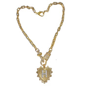 Elaine Initial Heart Necklace gold textured heart initial pendant on chunky link chain personalized jewelry