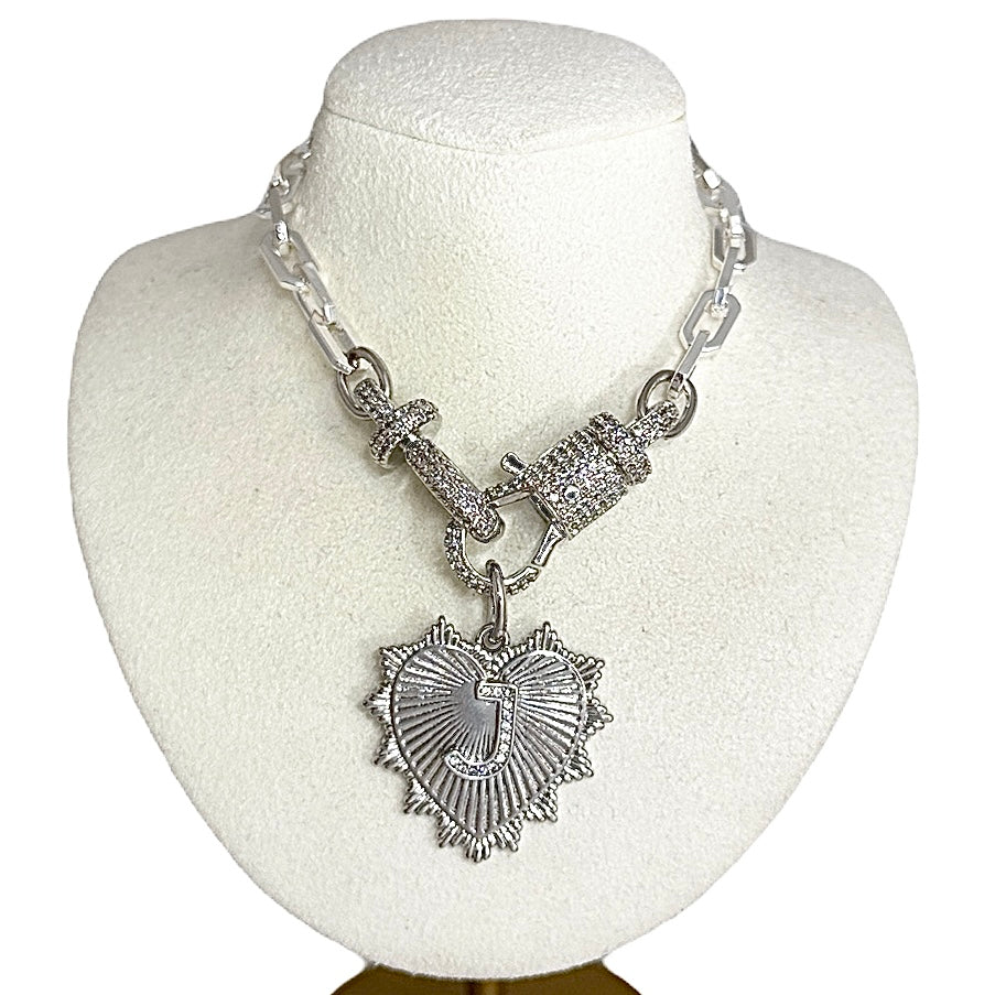 Love Lisa Elaine Initial Heart Necklace silver personalized heart pendant displayed as elegant gift jewelry