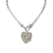 Elaine lucky clover heart necklace in silver finish with dimensional heart charm