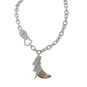 Love Lisa electric moon skull statement necklace silver with skull clasp and crescent moon lightning bolt charm