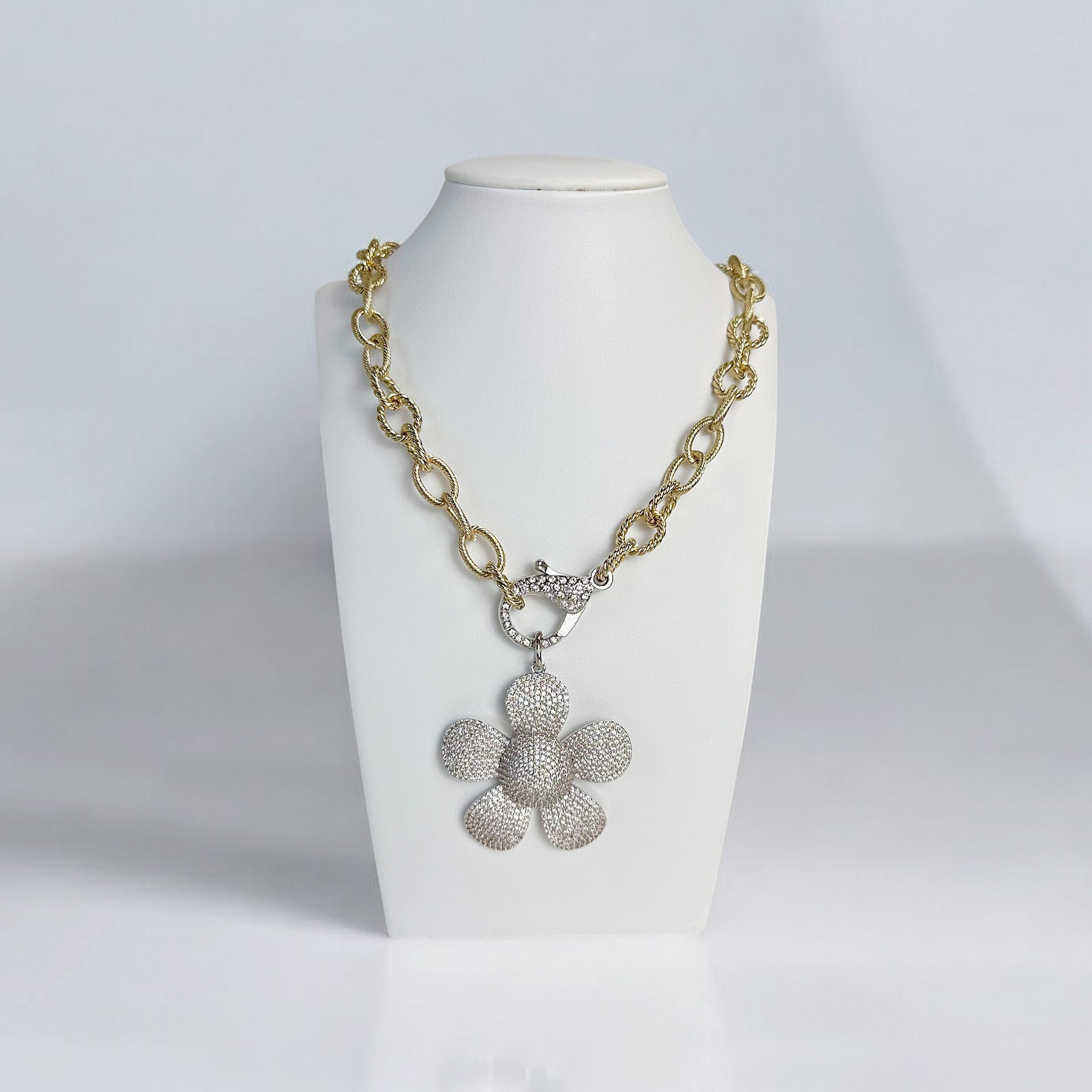 Elegant Large Flower Charm styled on a clasp necklace