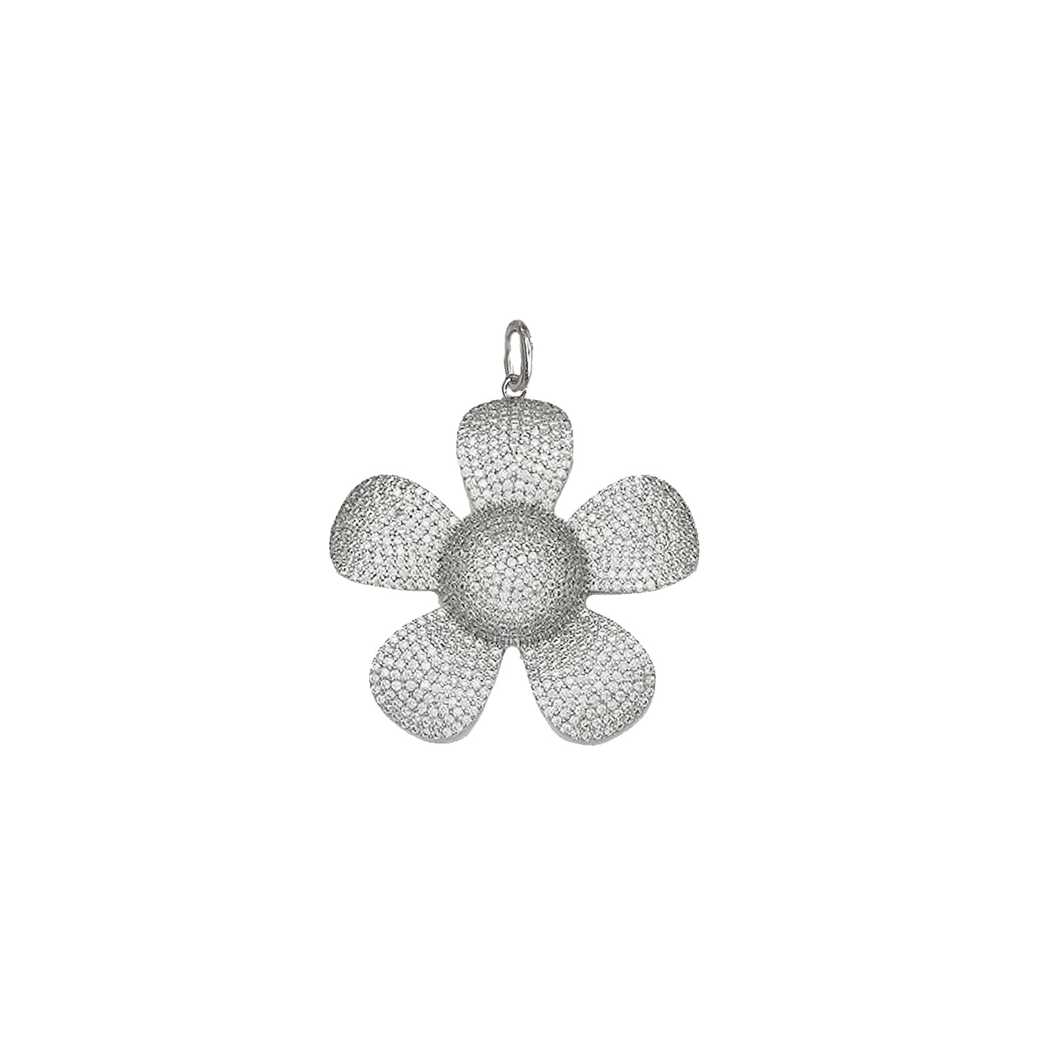 Elegant Large Flower Charm in silver finish on white background