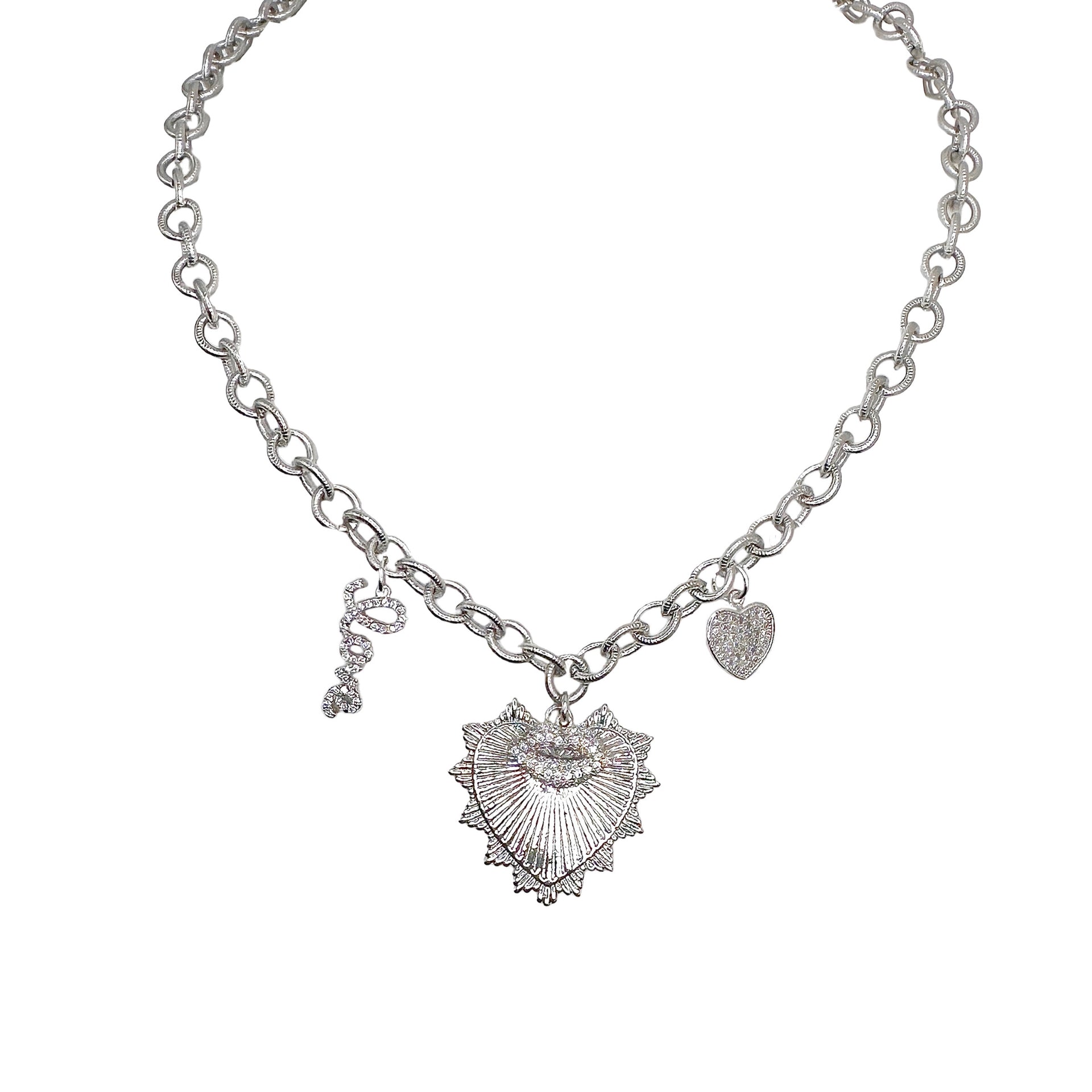 love lisa emily love and kisses necklace silver with heart and lips charms