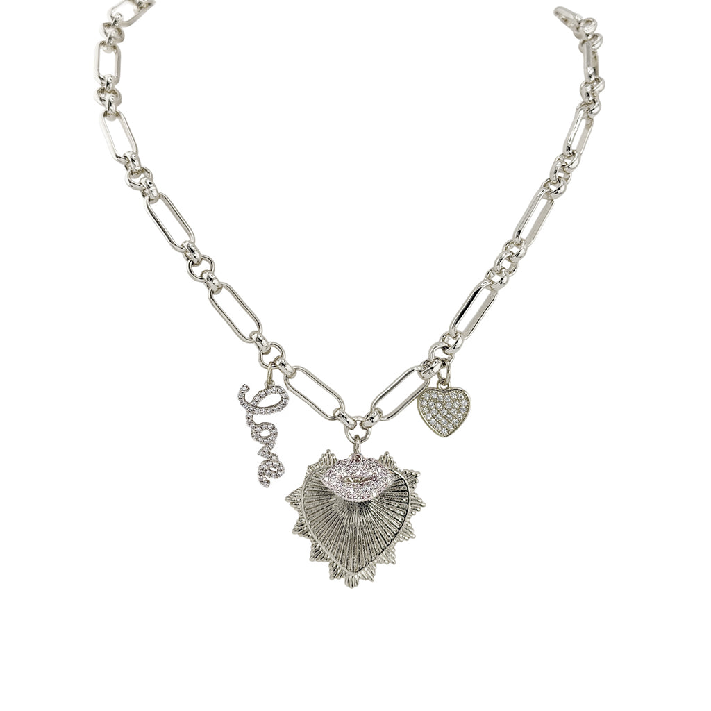 love lisa emily love and kisses necklace silver with heart and lips charms
