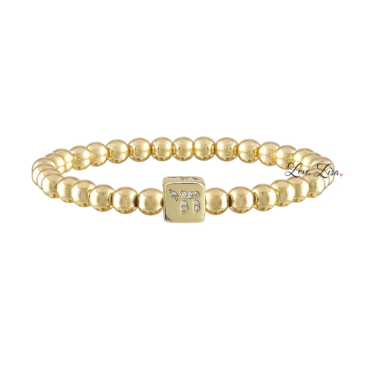 Love Lisa Emily Luxe Bracelet in gold with cube Chai charm


