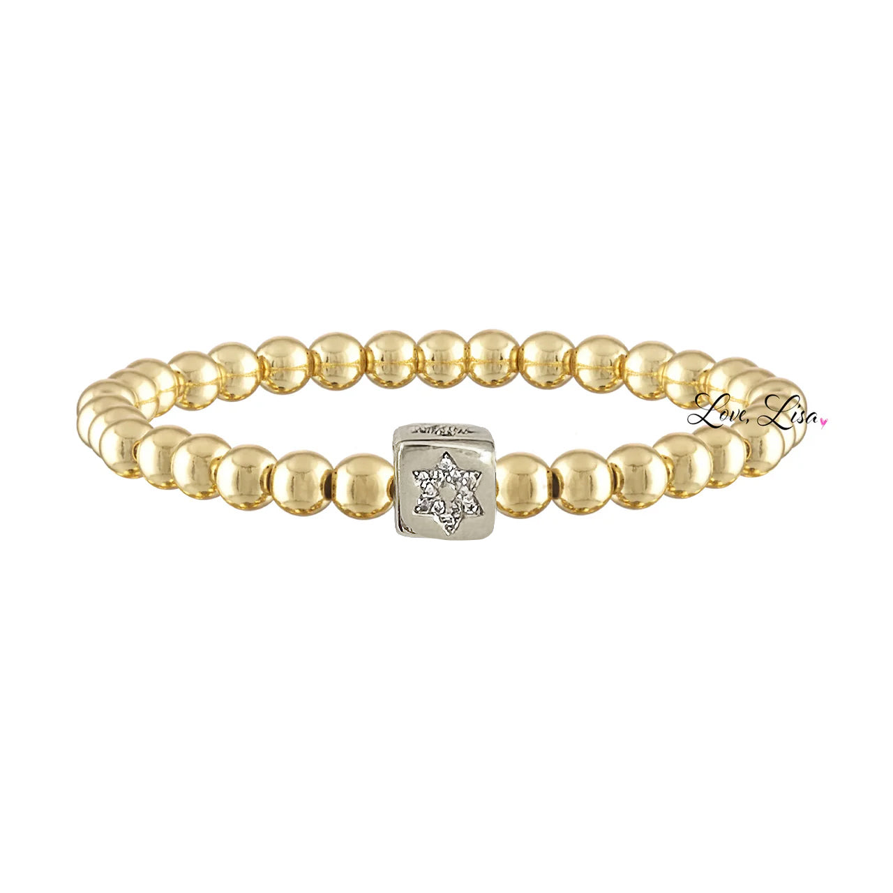 Love Lisa Emily Luxe Bracelet in gold with silver cube Star of David charm

