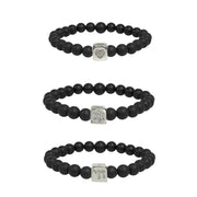 emily luxe black onxy beaded bracelet with chai, star of david and a heart cube