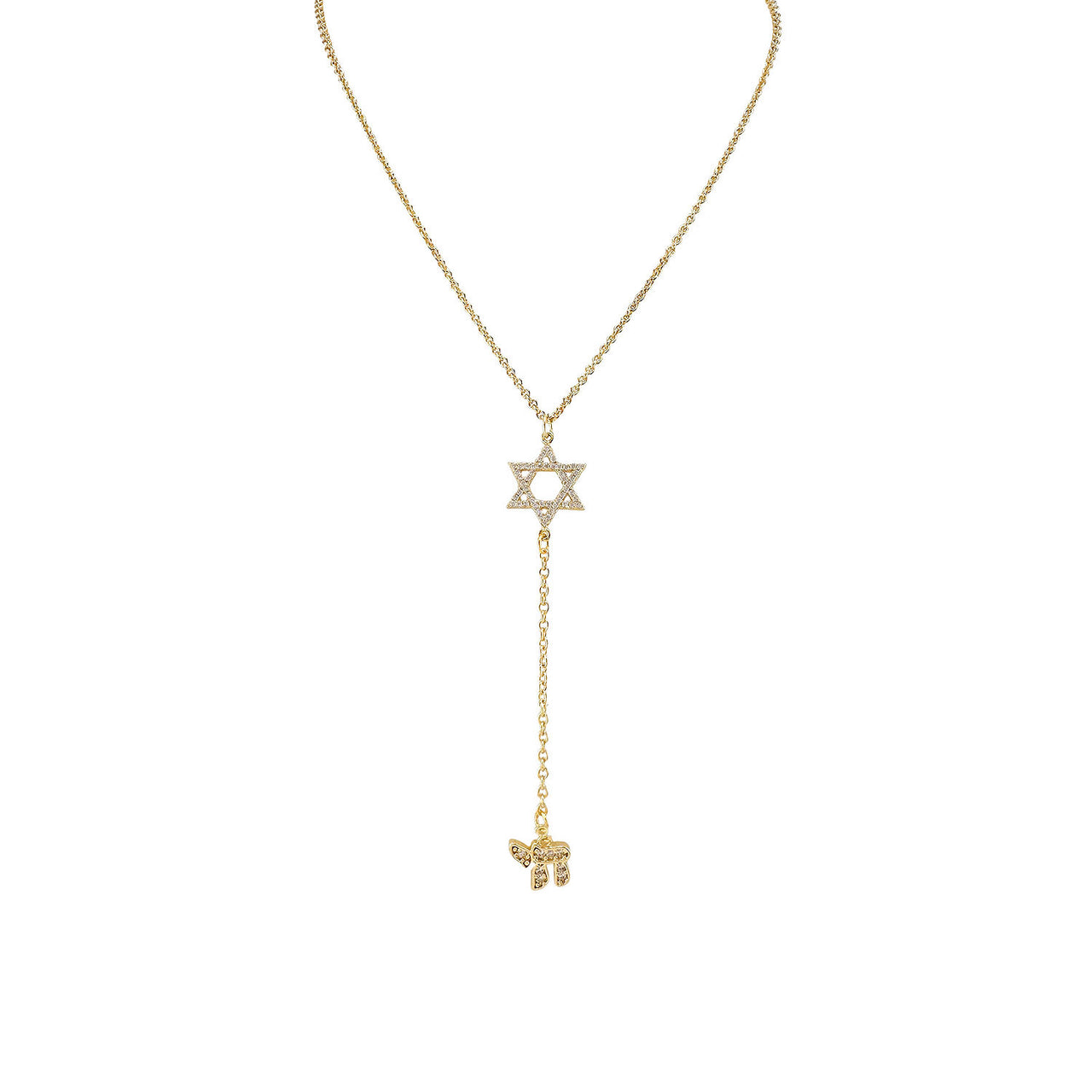 Gold necklace with Star of David pendant on a white background