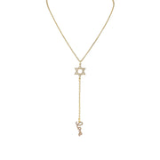 Gold necklace with Star of David pendant on a white background