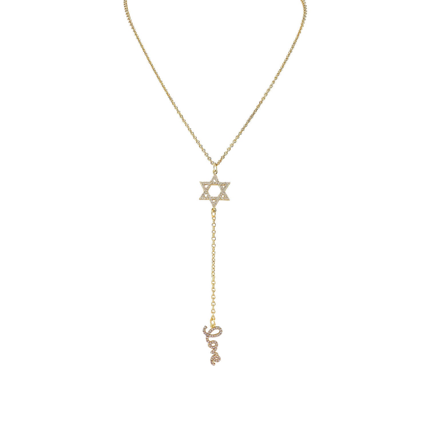 Gold necklace with Star of David pendant on a white background