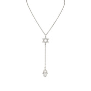 Necklace with Star of David and Hamsa hand pendant on a white background