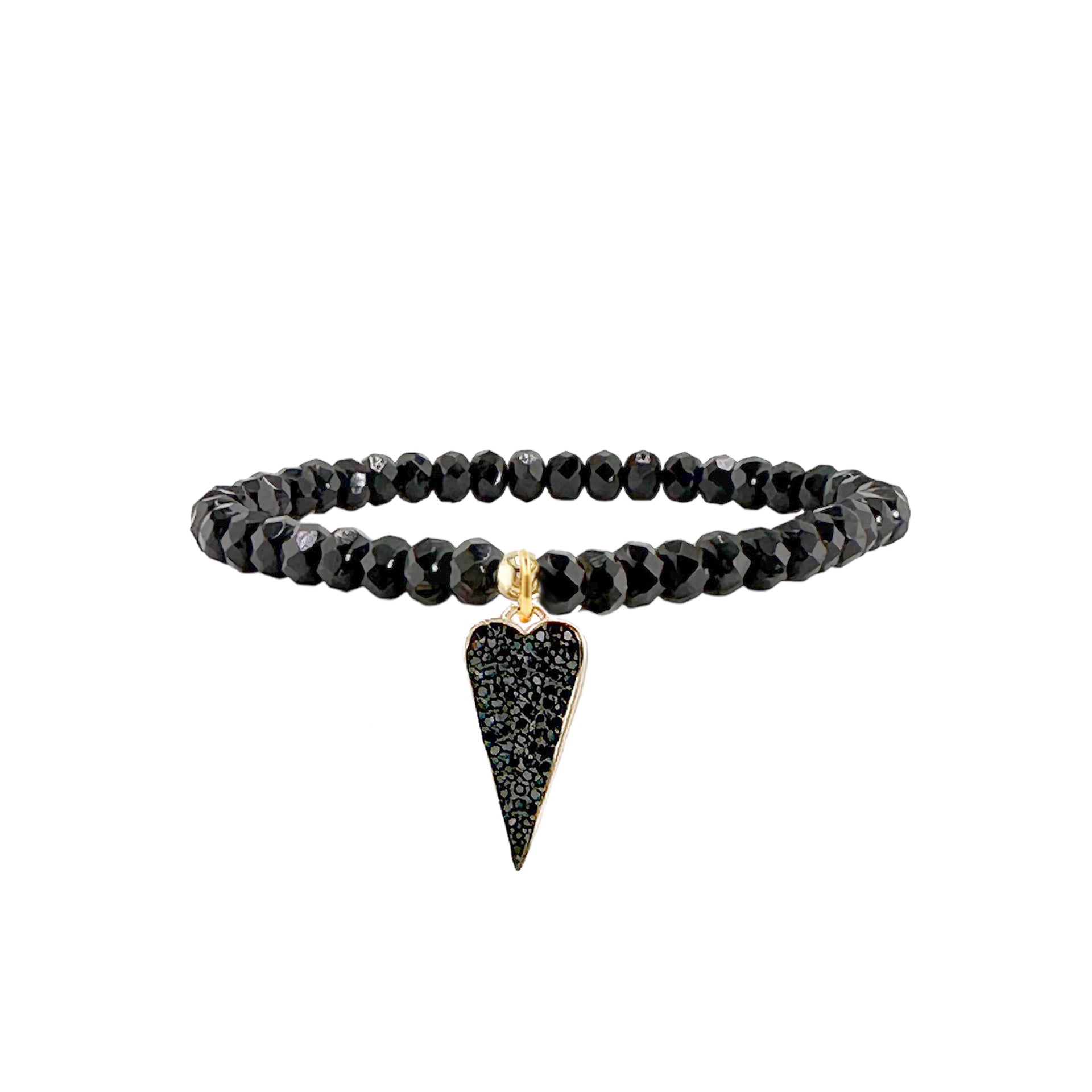 emmy elegant black heart bracelet with gold beads