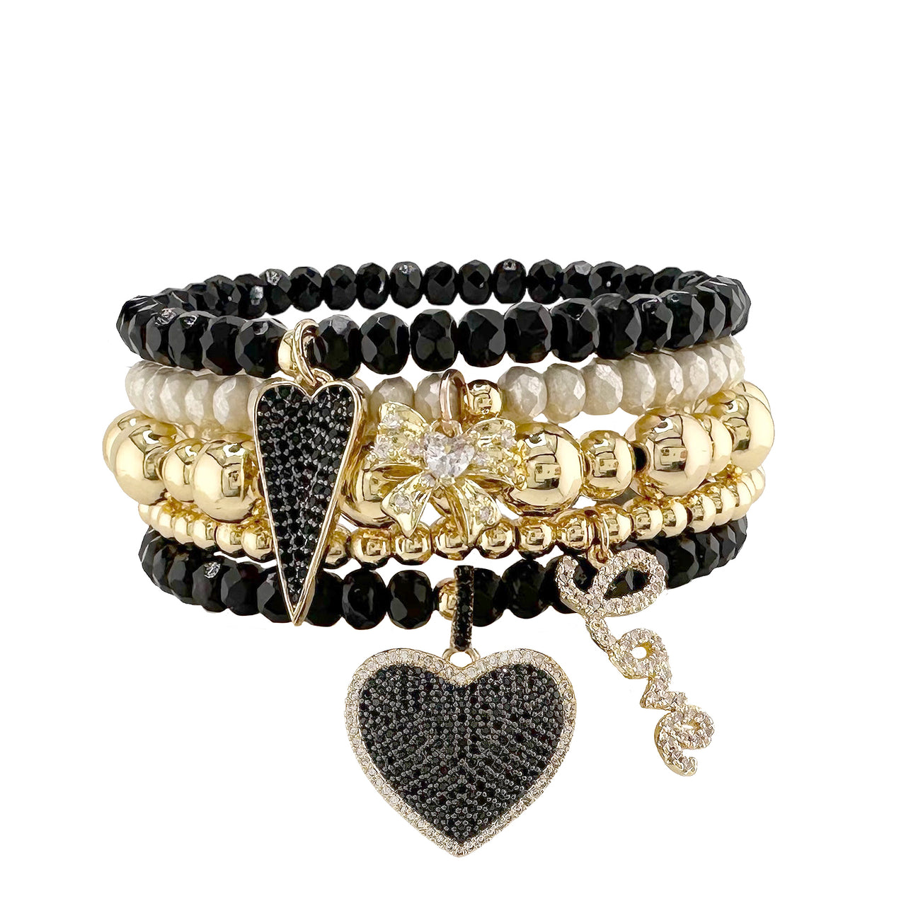 love lisa emmy elegant bracelet collection black white and gold stack