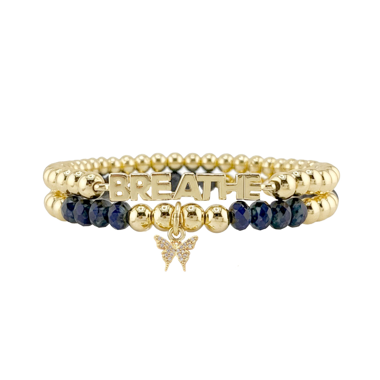 gold breathe empowerment butterfly bracelet with navy beads love lisa jewelry