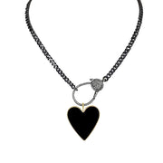 Black Enamel Heart Charm on clasp necklace
