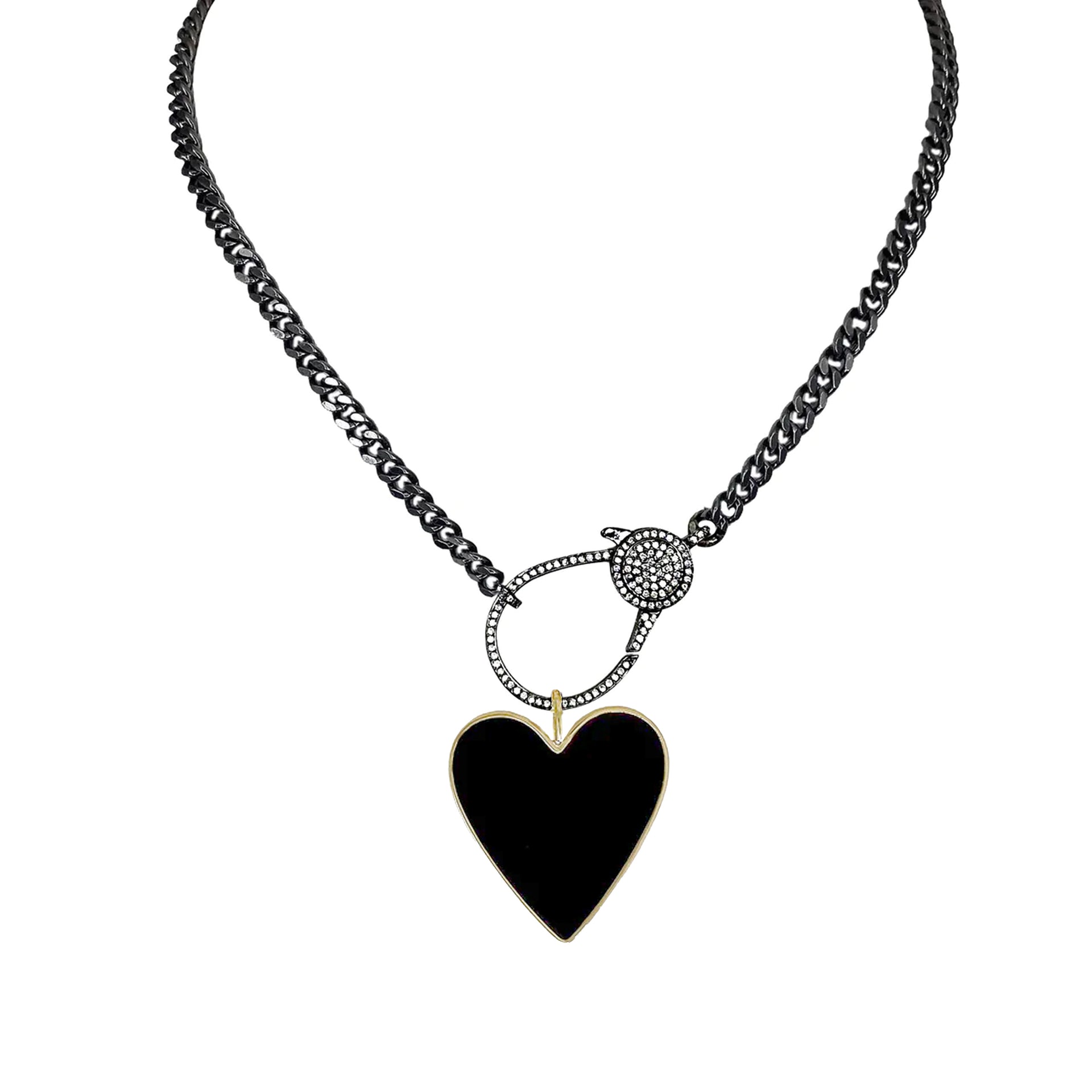 Black Enamel Heart Charm on clasp necklace