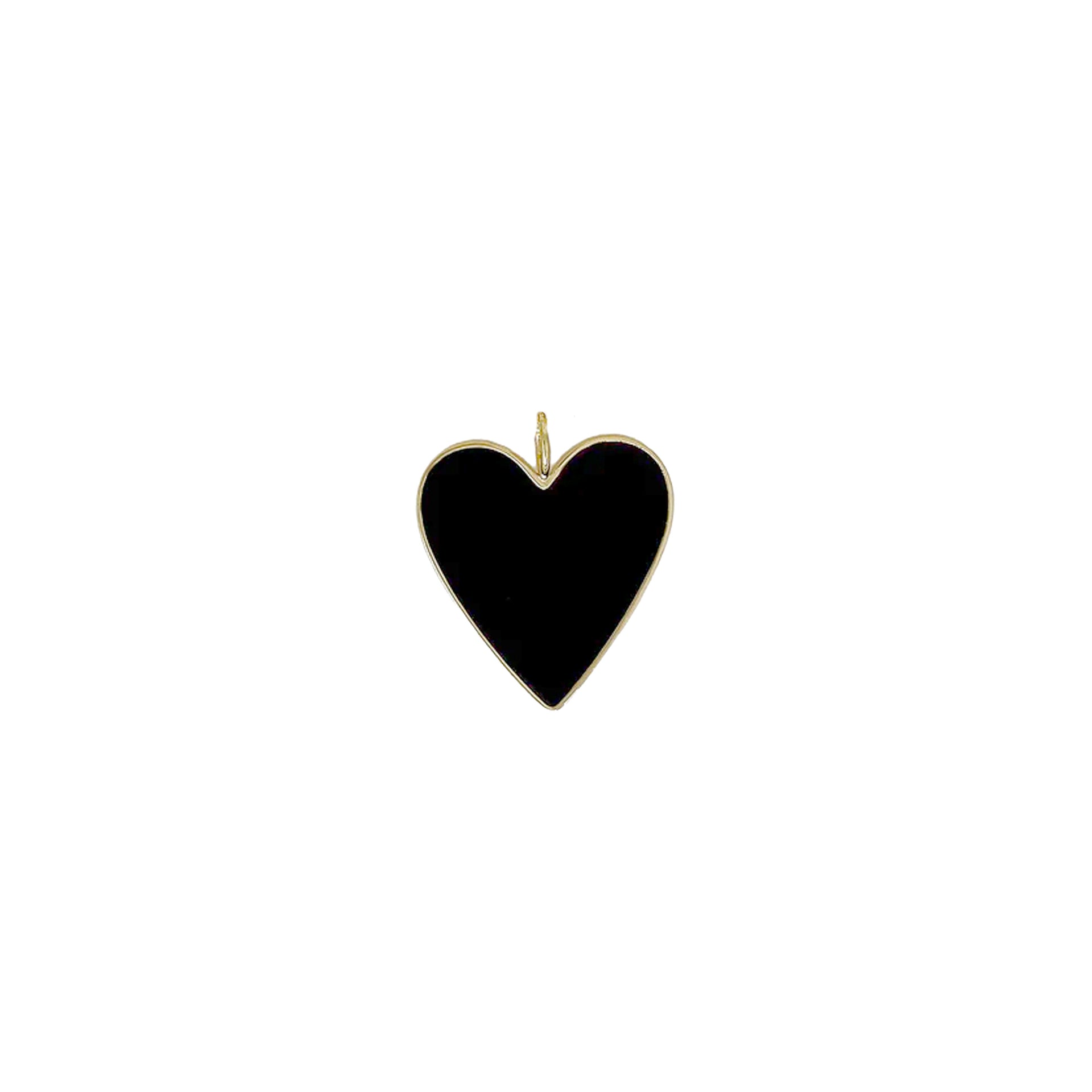  Black enamel heart charm on white background