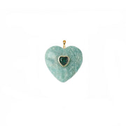 endless heart gemstone heart pendant in Green Jade with teal green heart stone crystal heart accent and gold setting