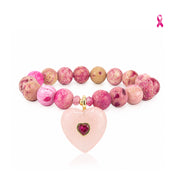 Love Lisa Endless Heart Breast Cancer Awareness Gemstone Bracelet with pink fossil gemstone beads, pale pink heart pendant, crystal heart center, and gold-tone accents