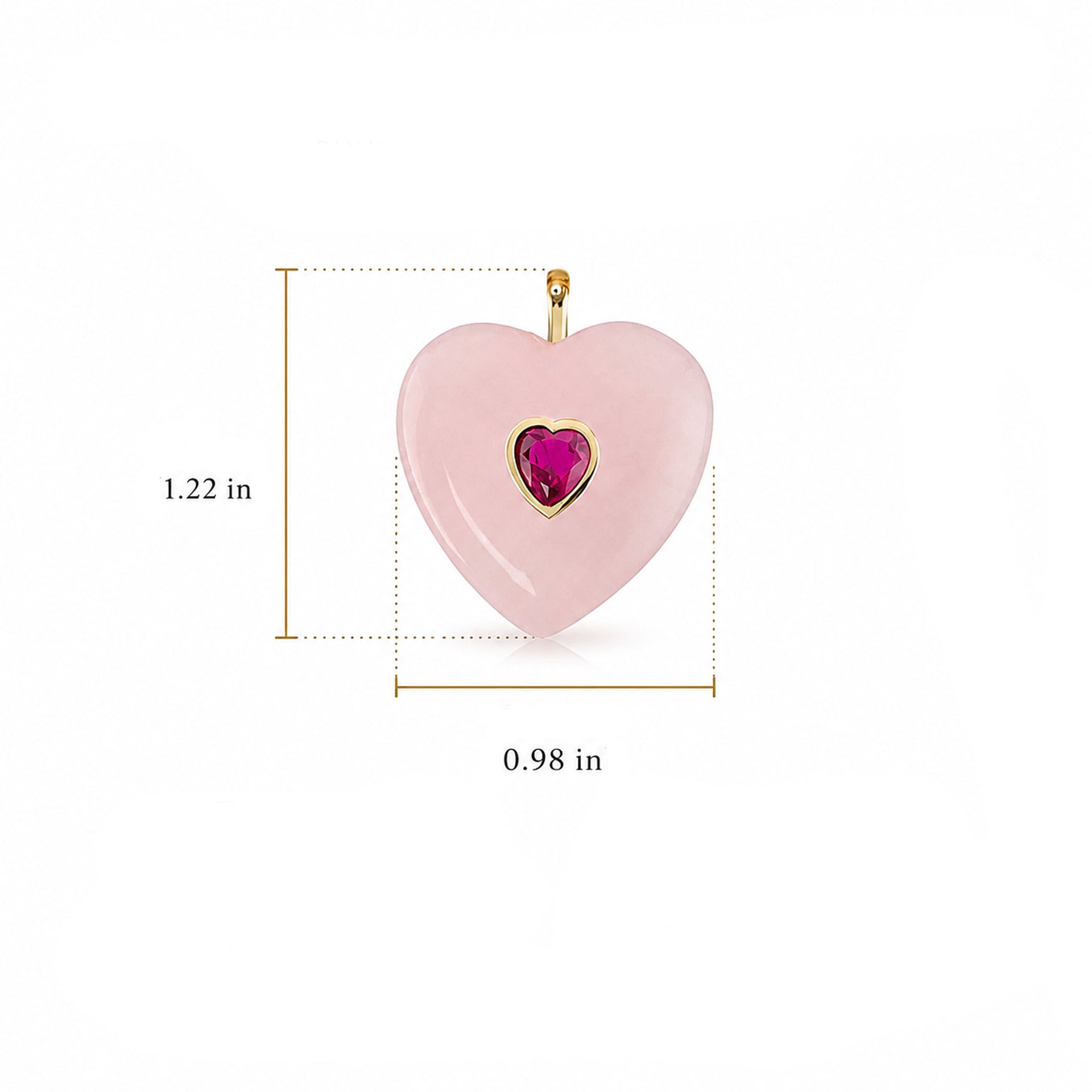 Love Lisa Endless Heart Crystal Gemstone Necklace size image showing Rose Quartz heart pendant with inset crystal heart detail