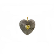 Endless Heart gemstone heart pendant in Labradorite with dark natural stone heart crystal heart accent and gold setting