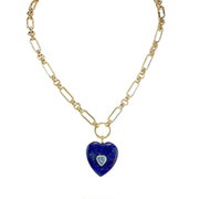 Endless heart gemstone necklace lapis lazuli heart pendant with crystal detail gold link chain