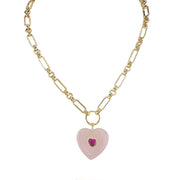Love Lisa endless heart gemstone necklace rose quartz heart pendant with crystal accent on gold chain