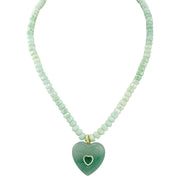 Endless Heart Gemstone Pendant Necklace green jade beads with heart pendant crystal detail
