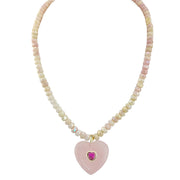 Endless Heart Gemstone Pendant Necklace rose quartz beads with heart pendant crystal detail

