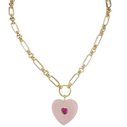 Love Lisa endless heart gemstone necklace rose quartz heart pendant with crystal accent on gold chain