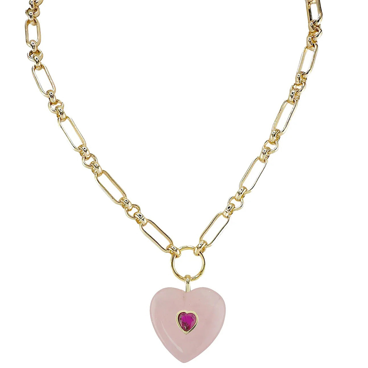 Love Lisa endless heart gemstone necklace rose quartz heart pendant with crystal accent on gold chain