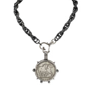 Equestrian coin necklace on a gunmetal chain