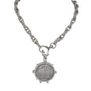 Silver equestrian coin medallion necklace on chunky chain