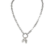 Veronica silver paperclip necklace with boy and girl charms personalized mom jewelry